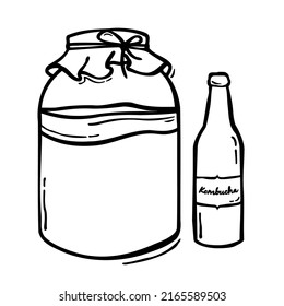 Kombucha Tea Hand Drawn Vector Illustration. Healthy Fermented Probiotic Tea Drink Sketch.