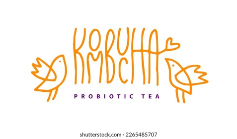 Kombucha vector hand written lettering, original calligraphy. Healthy fermented probiotic tea. Superfood drink. Template sign design for logo, label.