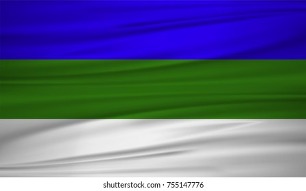 Komi flag vector. Vector flag of Komi blowig in the wind. EPS 10.