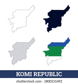 Komi Republic country. Abstract outline country map with flag in flat vector illustration.