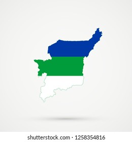 Komi Republic map in Komi Republic flag colors, editable vector.