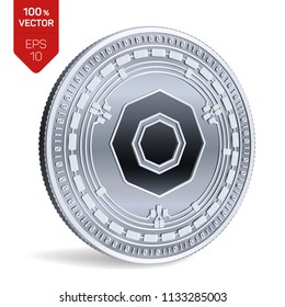 Komodo. 3D isometric Physical coin. Digital currency. Cryptocurrency. Silver coin with Komodo symbol isolated on white background. Vector illustration.