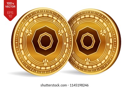 Komodo. Accepted sign emblem. Crypto currency. Golden coins with Komodo symbol isolated on white background. 3D isometric Physical coins with text Accepted Here. Vector illustration.