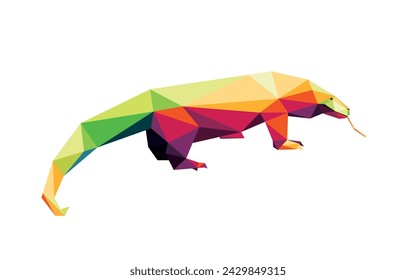 Komodo in Colorful Polygonal Low Poly. Komodo Indonesian Flores in Colorful Logo Vector. Komodo Giant Lizard Colorful Illustration Abstract Vector