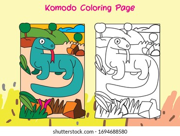 komodo coloring page for kids with sample full color