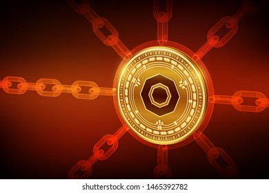 Komodo. Crypto currency. Block chain. 3D isometric Physical Komodo coin with wireframe chain. Blockchain concept. Editable Cryptocurrency template. Stock vector illustration.