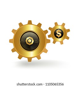 Komodo Cryptocurrency Coin Dollar Fiat Exchange Gold Cogwheel Mechanism