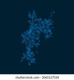 Komodo dotted glowing map. Shape of the island with blue bright bulbs. Vector illustration.