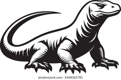 Komodo Dragon animal silhouette vector illustration on white background.