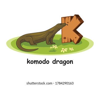 Komodo Dragon Cartoon 3D Wood Alphabet Animals Letter K