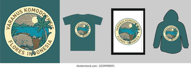 Komodo Dragon Graphic Design Vector for Street Wear and Urban Style. T-Shirt labuan bajo, komodo, holiday, indonesia, t-shirt design