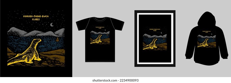 Komodo Dragon Graphic Design Vector for Street Wear and Urban Style. T-Shirt labuan bajo, komodo, holiday, indonesia, t-shirt design