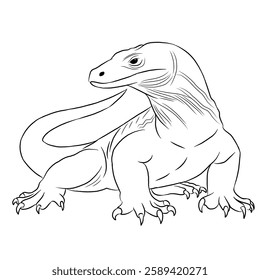 Komodo dragon illustration, vector icon of Komodo dragon isolated on white background. Line art.