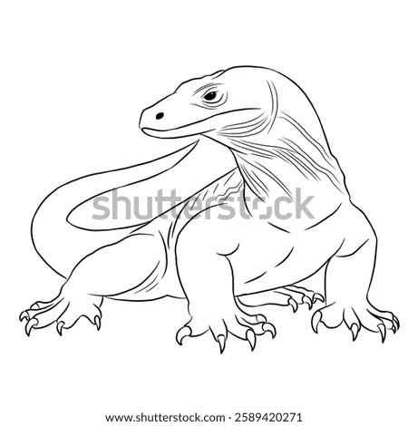 Komodo dragon illustration, vector icon of Komodo dragon isolated on white background. Line art.