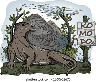 Komodo Dragon Indonesia. Vector Illustration EPS10