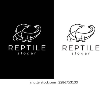 Komodo Dragon Logo line art Design with black and white background
