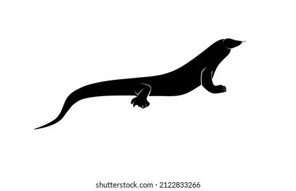 Komodo dragon silhouette illustration vector back view, black and white