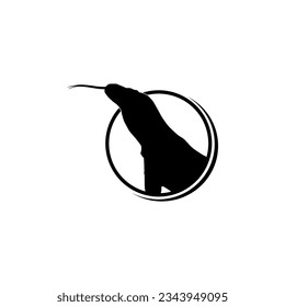 The Komodo Dragon with sticking tongue out in the Circle Shape for Logo Type, Art Illustration, Pictogram, Website, or Graphic Design Element. Vector Illustration