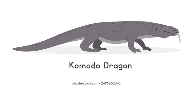 Komodo dragon vector illustration, cartoon clipart character, animal in flat style. Wild animals, wild creatures, wildlife concept. Komodo monitor vector design isolated on white background