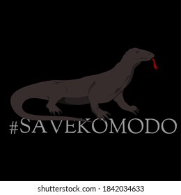 Komodo dragon vector illustration and written hashtag "savekomodo" can be used as materials for conservation design, saving the habitat of Komodo dragons and animal content.