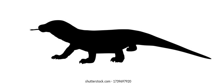 Komodo dragon vector silhouette illustration isolated on white background. (Varanus komodoensis), also known as Komodo monitor. Biggest lizard from  Indonesia.