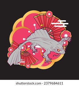 komodo illustration with japanese style for kaijune event, notebook, logo 