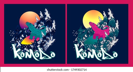 komodo or indonesia's dragon illustration design for sukajan is mean japan traditional cloth or t-shirt with digital hand drawn Embroidery Men T-shirts Summer Casual Short Sleeve Hip Hop T Shirt