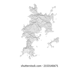 Komodo island 3D topography map, vector contour.