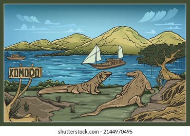 Komodo Island, East Nusa Tenggara, Indonesia. Vector Illustration EPS.10