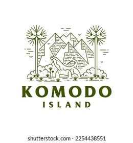 Komodo Island Line Style. Komodo National Park Vector Illustration Design EPS.10