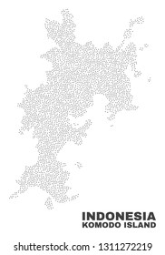 Komodo Island map designed with little dots. Vector abstraction in black color is isolated on a white background. Random little dots are organized into Komodo Island map.