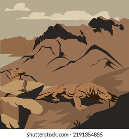 Komodo island tour flat illustration