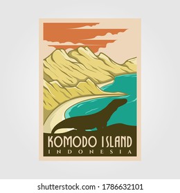 komodo island vintage poster vector national park illustration design, travel poster design