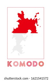 Komodo Logo. Map of Komodo with island name and flag. Stylish vector illustration.