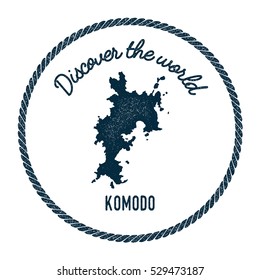 Komodo map in vintage discover the world rubber stamp. Hipster style nautical postage Komodo stamp, with round rope border. Komodo map vector illustration.