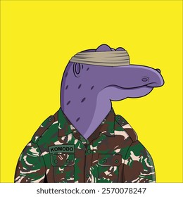 Komodo Militery and blindfold eyes Cartoon Background Yellow