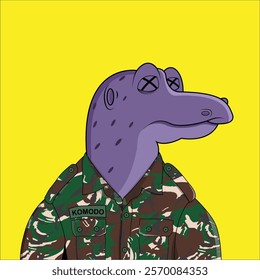 Komodo Militery and X eyes Cartoon Background Yellow