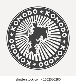 Komodo round logo. Vintage travel badge with the circular name and map of island, vector illustration. Can be used as insignia, logotype, label, sticker or badge of the Komodo.