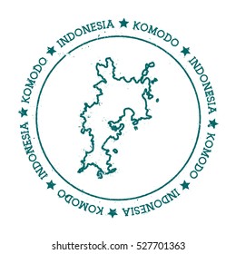 Komodo vector map. Retro vintage insignia with island map. Distressed travel stamp with Komodo text wrapped around a circle and stars. Komodo map vector illustration.