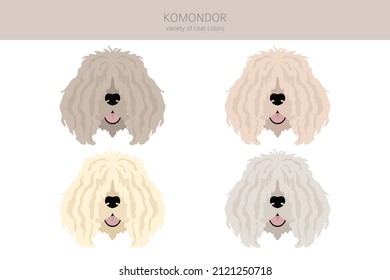 Komondor clipart. Different poses, coat colors set.  Vector illustration