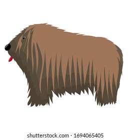 Komondor dog breed. Dog icon. Vector illustration. Cartoon dog is standing. Funny pets. Happy animals.