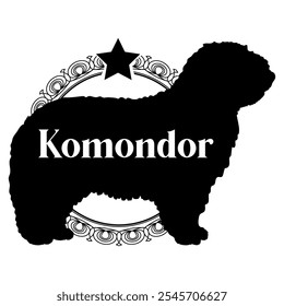 Silhueta de cão de Komondor, cão, raças de cães, vetor, silhueta, design de logotipo, animal, ilustração, ícone, sinal, preto, pet