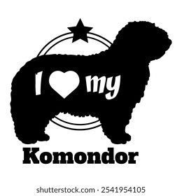 Komondor Hund Silhouette, ich liebe meinen Hund, Hund, Hunderassen, Logo, Vektor, Silhouette, Tier, Illustration, Symbol, Zeichen, schwarz, Haustier,