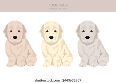 Komondor puppy  clipart. Different poses, coat colors set.  Vector illustration