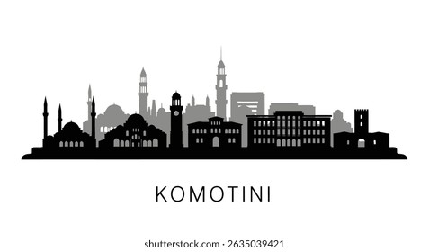 Komotini City Skyline with Greece, and Vector Silhouette.