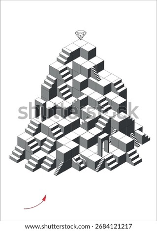 Komplexes Labyrinth Puzzle-Spiel, 3D Labyrinth N.2, No way. 3D Puzzle. EPS 10. Vector Grafik