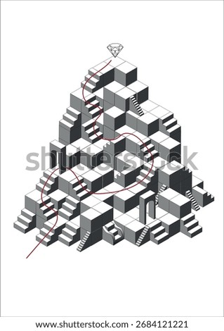 Komplexes Labyrinth Puzzle-Spiel, 3D Labyrinth N.2, No way. 3D Puzzle. EPS 10. Vector Grafik