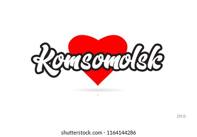 komsomolsk city text design with red heart typographic icon design suitable for touristic promotion