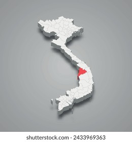 Région de Kon Tum mise en évidence en rouge sur une carte grise du Vietnam en 3d