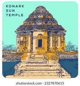 Konark Sun Temple India in vector illustration